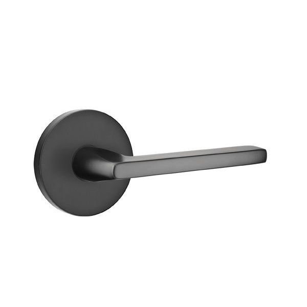 Emtek Helios Lever Right Hand 2-3/8in Backset Privacy, Disk Rose for 1-1/4in to 2in Door Flat Black 5209HLOUS19RH - main